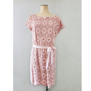 Women's size 8 GABBY SKYE pink lace dress ribbon short sleeve short mini spring